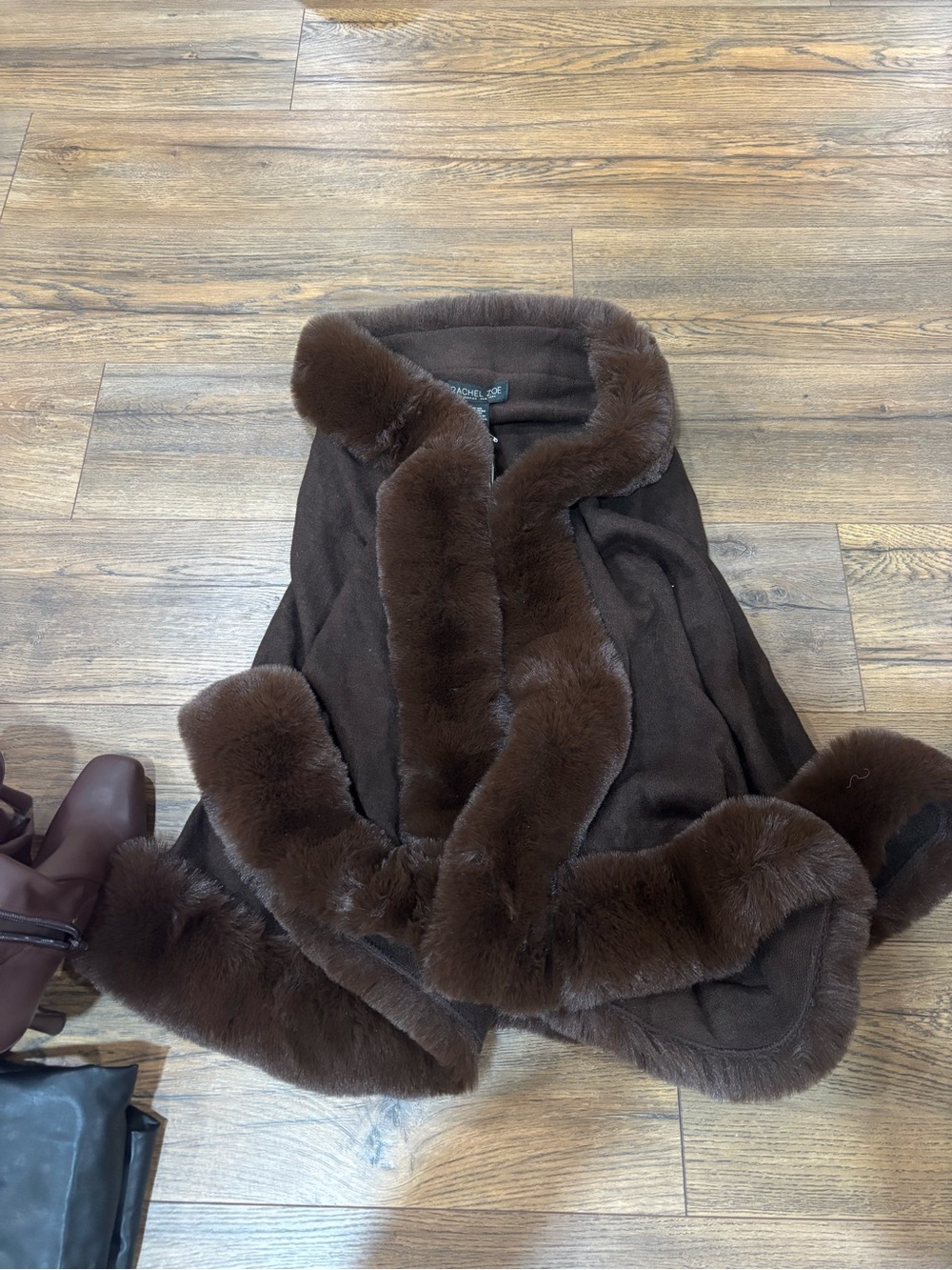 Rachel Zoe Chocolate Brown Faux Fur-Trim Cape